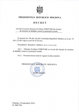 Igor Dodon a semnat decretele cu privire la demiterea a doi miniștri din actualul Guvern 