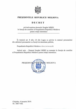 Președintele l-a numit pe juristul Serghei Mișin în funcția de consilier pentru relații interetnice