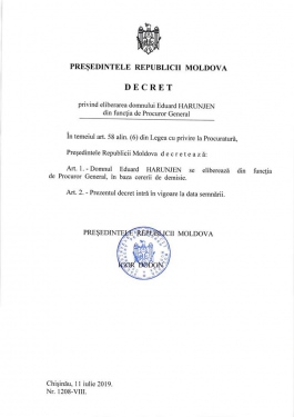President Igor Dodon signed decree of General Prosecutor’s resignation
