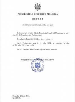 Президент Республики Молдова Майя Санду подписала Указ о созыве вновь избранного Парламента