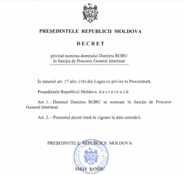 Президент Майя Санду подписала указ о назначении Думитру Робу временно исполняющим обязанности Генерального прокурора Республики Молдова