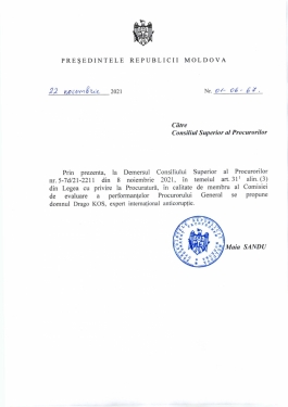 Президентура предложила международного эксперта по борьбе с коррупцией Драго Коса в качестве члена Комиссии по оценке деятельности Генерального прокурора