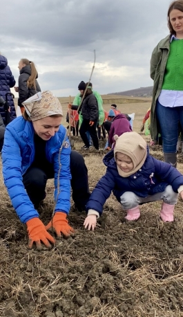 Președinta Maia Sandu a plantat puieți la Cruzești, împreună cu echipa Corpului Păcii în Moldova