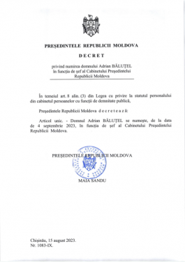 Președinta Maia Sandu a făcut modificări în componența cabinetului său